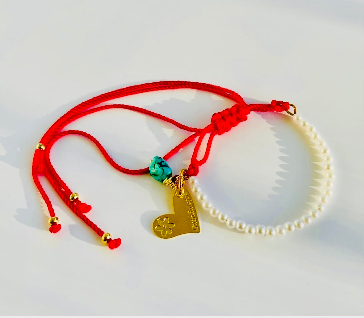 Pulsera Ajustable: Perla & Turquesa
