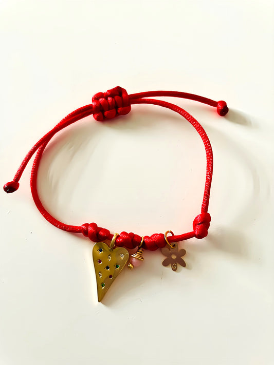 Pulsera Ajustable: Colored Crystals Heart