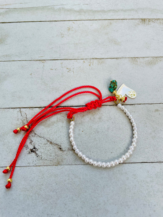 Pulsera Ajustable: Perla & Turquesa